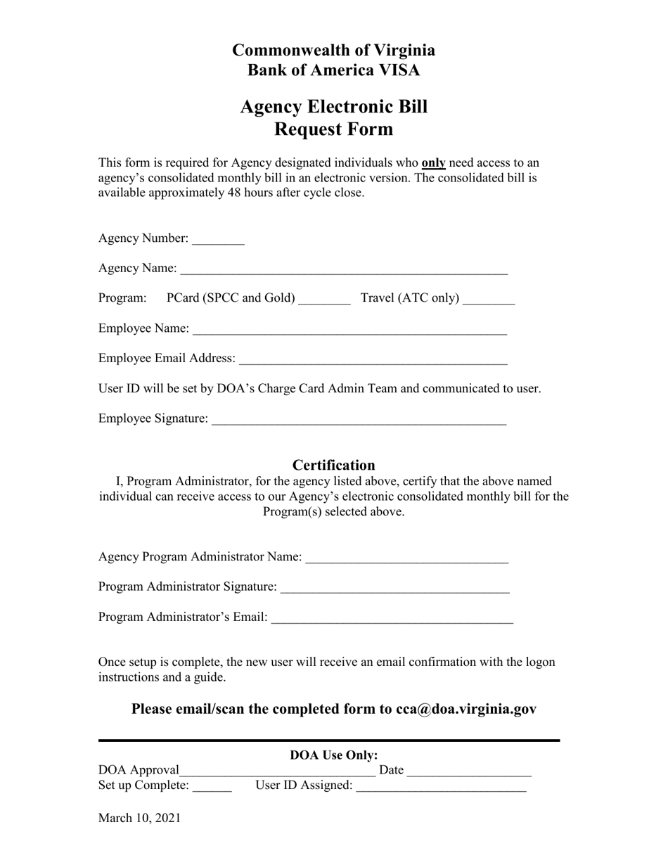 Agency Electronic Bill Request Form - Virginia, Page 1