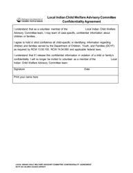 Document preview: DCYF Form 09-126 Local Indian Child Welfare Advisory Committee Confidentiality Agreement - Washington