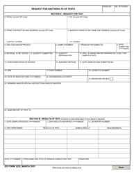 Document preview: DD Form 1222 Request for and Results of Tests