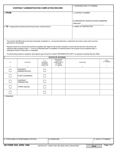 DD Form 1593 Contract Administration Completion Record