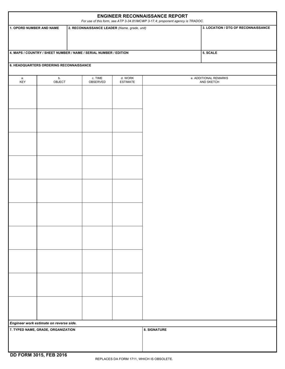 DD Form 3015 Engineer Reconnaissance Report, Page 1