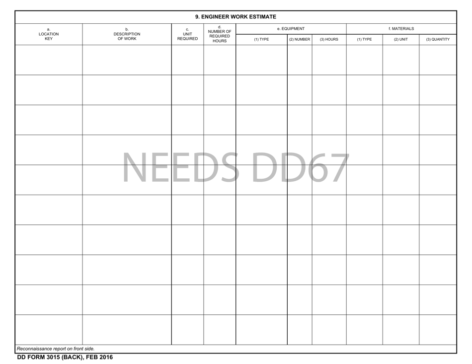 DD Form 3015 Engineer Reconnaissance Report, Page 2