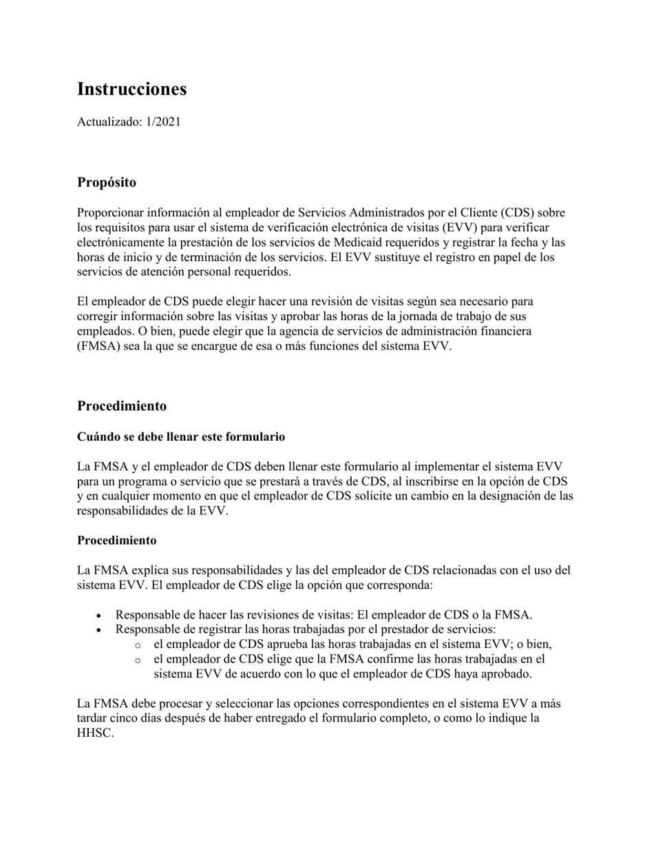 Instrucciones para Formulario 1722-S Seleccion De Las Responsabilidades Del Empleador Para La Verificacion Electronica De Visitas - Texas (Spanish), Page 1