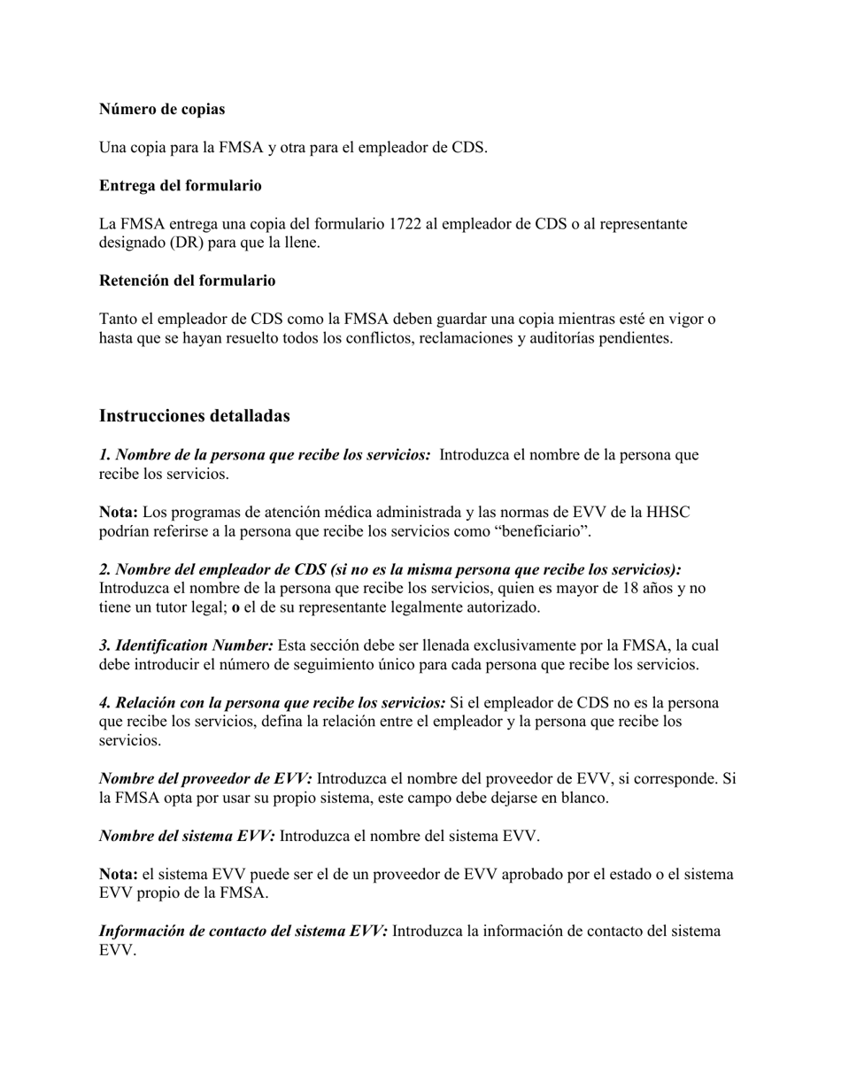 Instrucciones para Formulario 1722-S Seleccion De Las Responsabilidades Del Empleador Para La Verificacion Electronica De Visitas - Texas (Spanish), Page 2