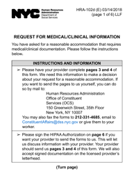 Document preview: Form HRA-102D Request for Medical/Clinical Information (Large Print) - New York City