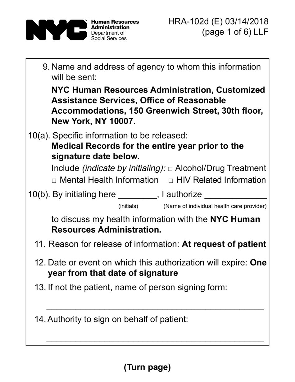 Form HRA-102D Request for Medical / Clinical Information (Large Print) - New York City, Page 10