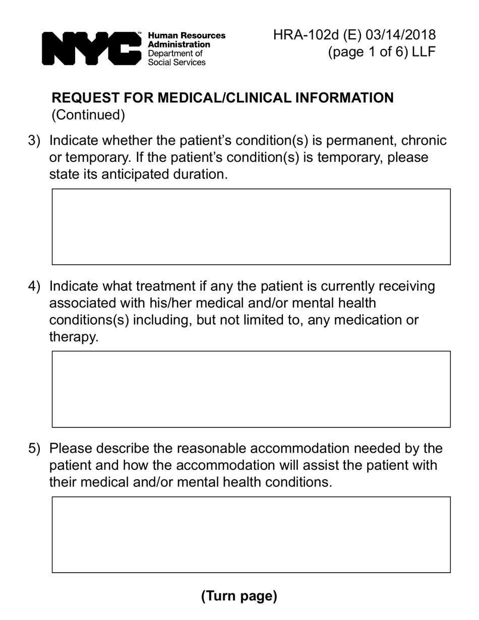 Form HRA-102D Request for Medical / Clinical Information (Large Print) - New York City, Page 5