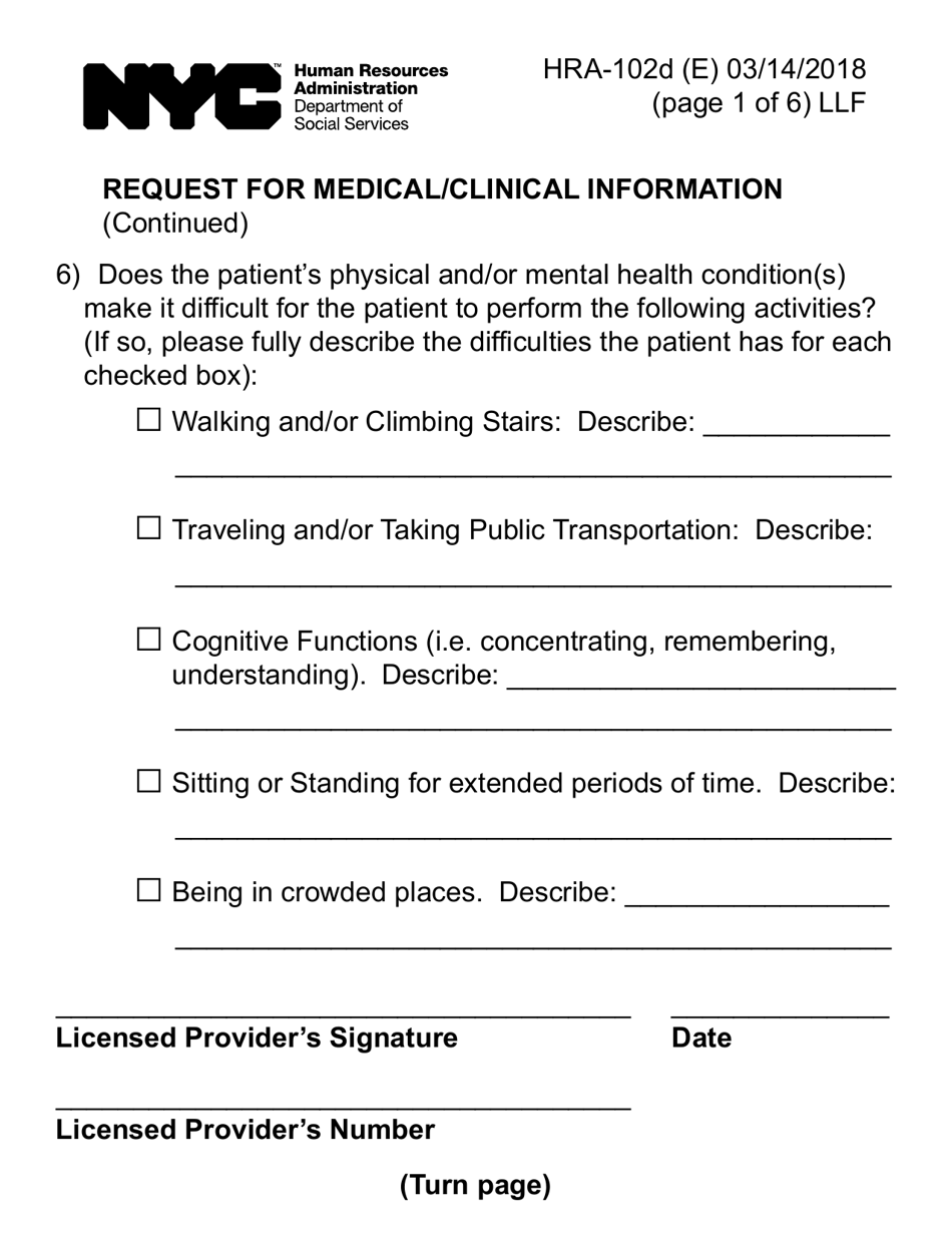 Form HRA-102D Request for Medical / Clinical Information (Large Print) - New York City, Page 6