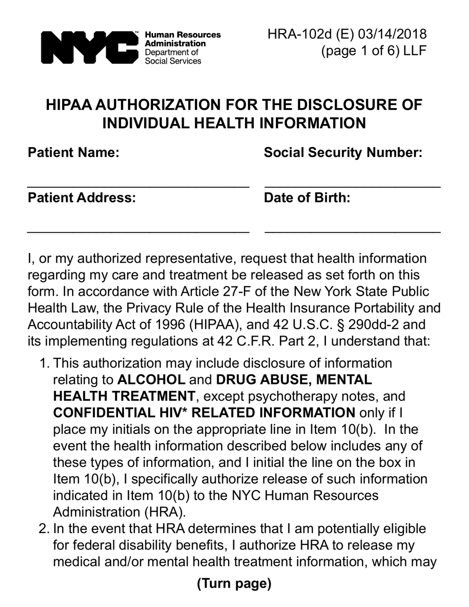 Form HRA-102D Request for Medical / Clinical Information (Large Print) - New York City, Page 7