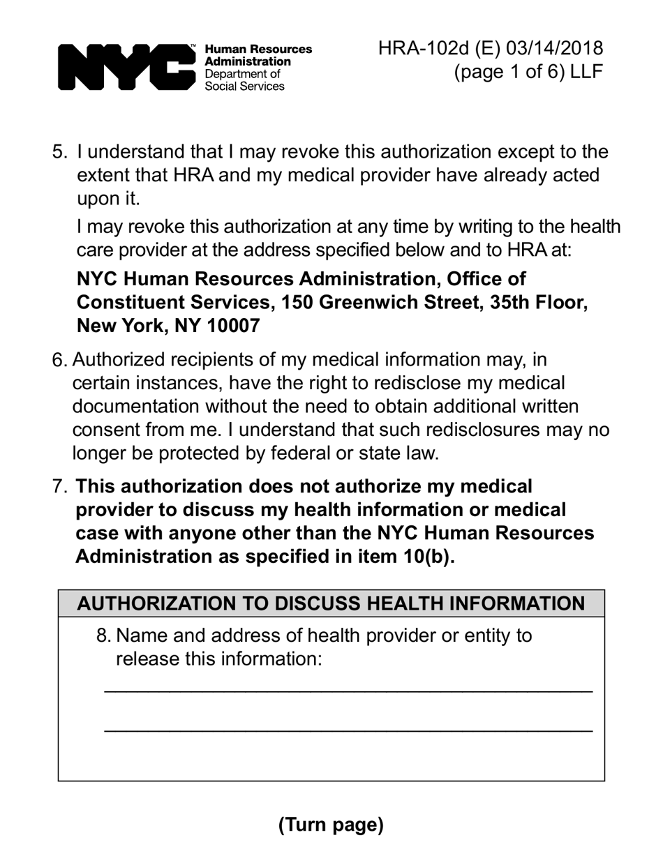Form HRA-102D Request for Medical / Clinical Information (Large Print) - New York City, Page 9
