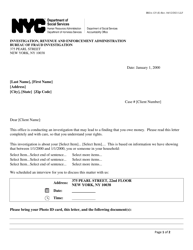Document preview: Form IREA-125 Sample Letter: Bureau of Fraud Investigation - New York City