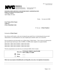 Document preview: Formulario IREA-125 Sample Letter: Bureau of Fraud Investigation - New York City (Spanish)