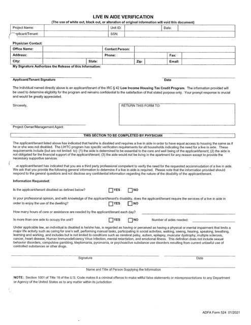 ADFA Form 524  Printable Pdf