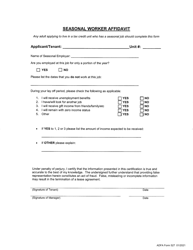 Document preview: ADFA Form 527 Seasonal Worker Affidavit - Arkansas