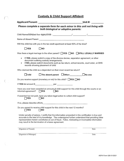 ADFA Form 526  Printable Pdf