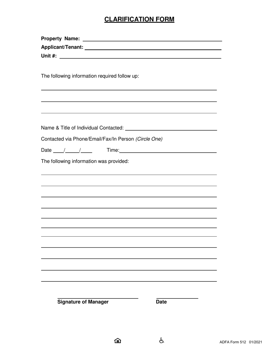 ADFA Form 512 Clarification Form - Arkansas, Page 1