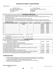 ADFA Form 505 Household Eligibility Questionnaire - Arkansas