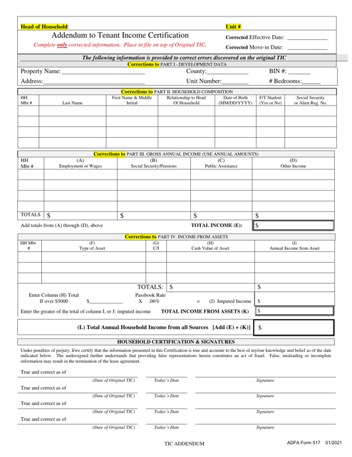 ADFA Form 517  Printable Pdf