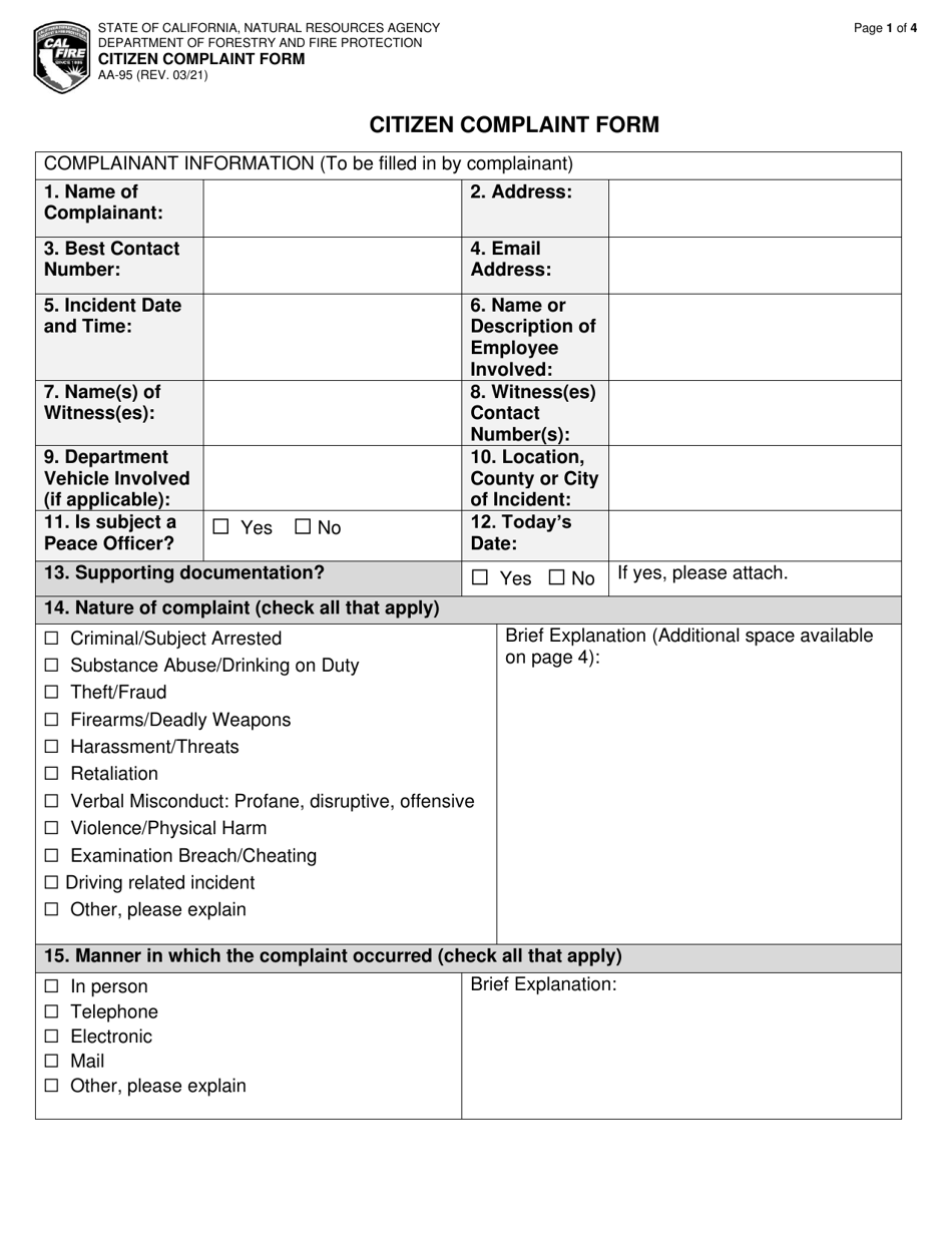 Form AA-95 - Fill Out, Sign Online and Download Fillable PDF ...