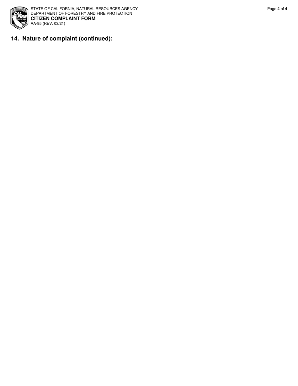 Form AA-95 Citizen Complaint Form - California, Page 4