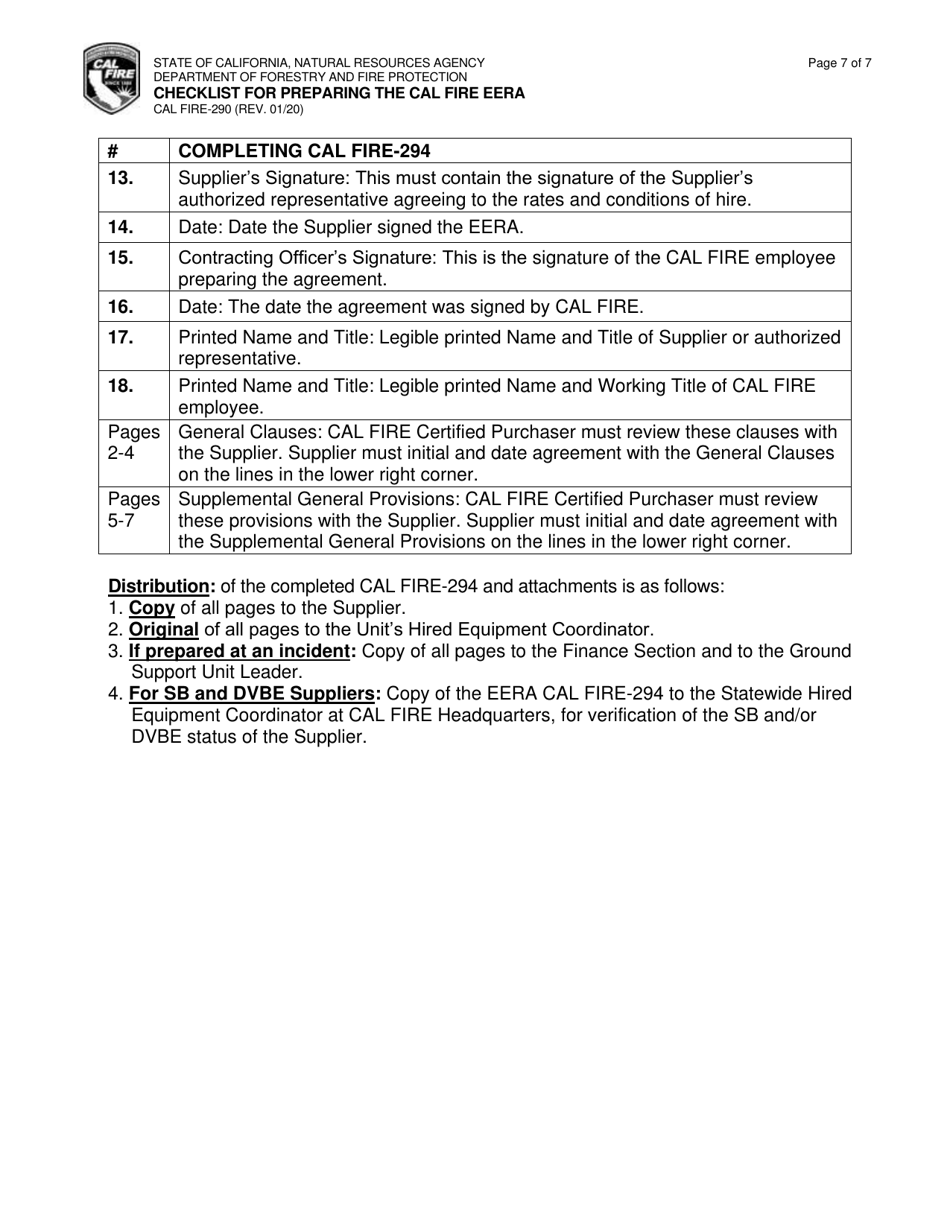 Form CAL FIRE-290 Checklist for Preparing the Cal Fire Eera - California, Page 7