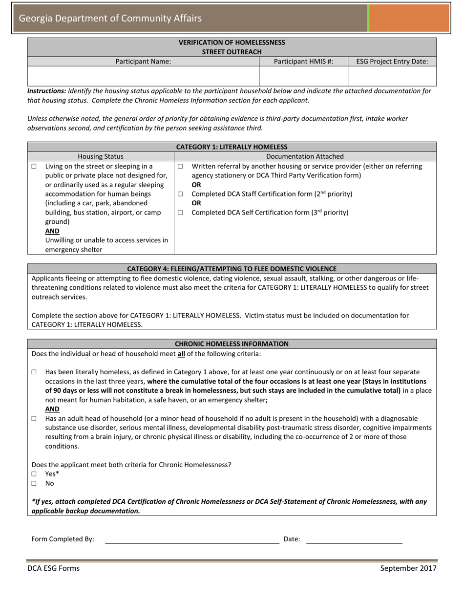 Georgia (United States) Verification of Homelessness - Street Outreach ...