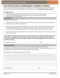 Document preview: Self Certification of Homelessness/Domestic Violence - Georgia (United States)