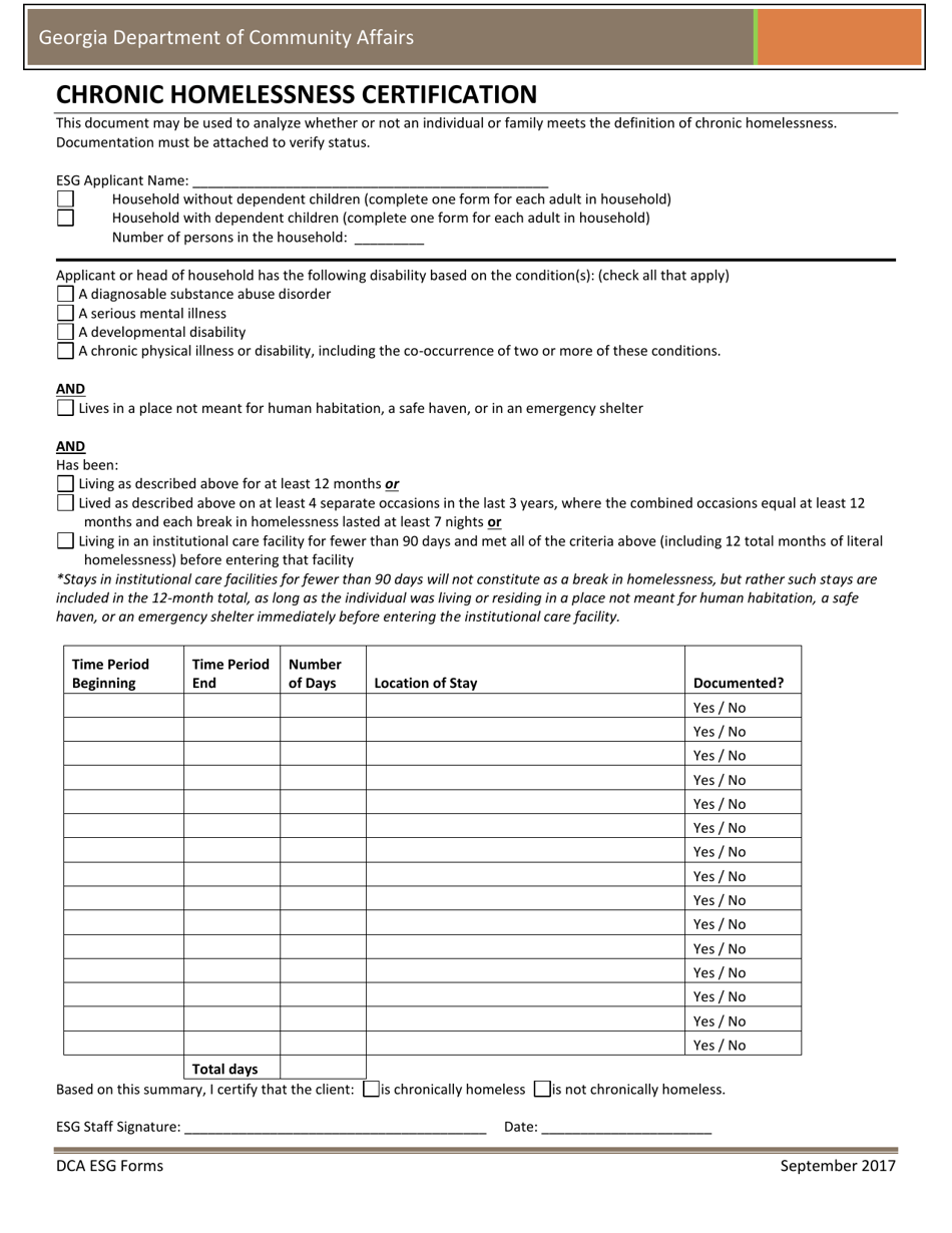 Chronic Homelessness Certification - Georgia (United States), Page 1