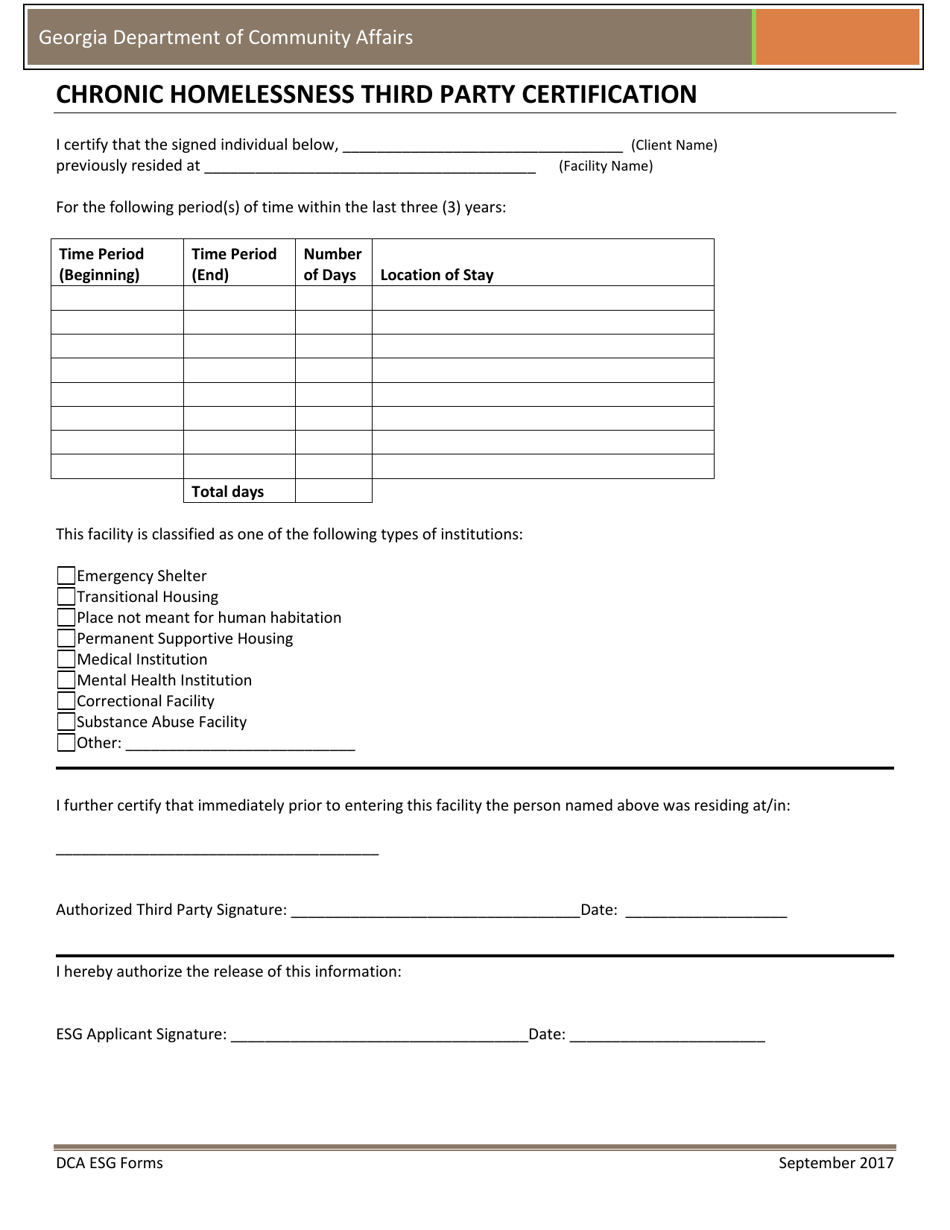 Chronic Homelessness Third Party Certification - Georgia (United States), Page 1