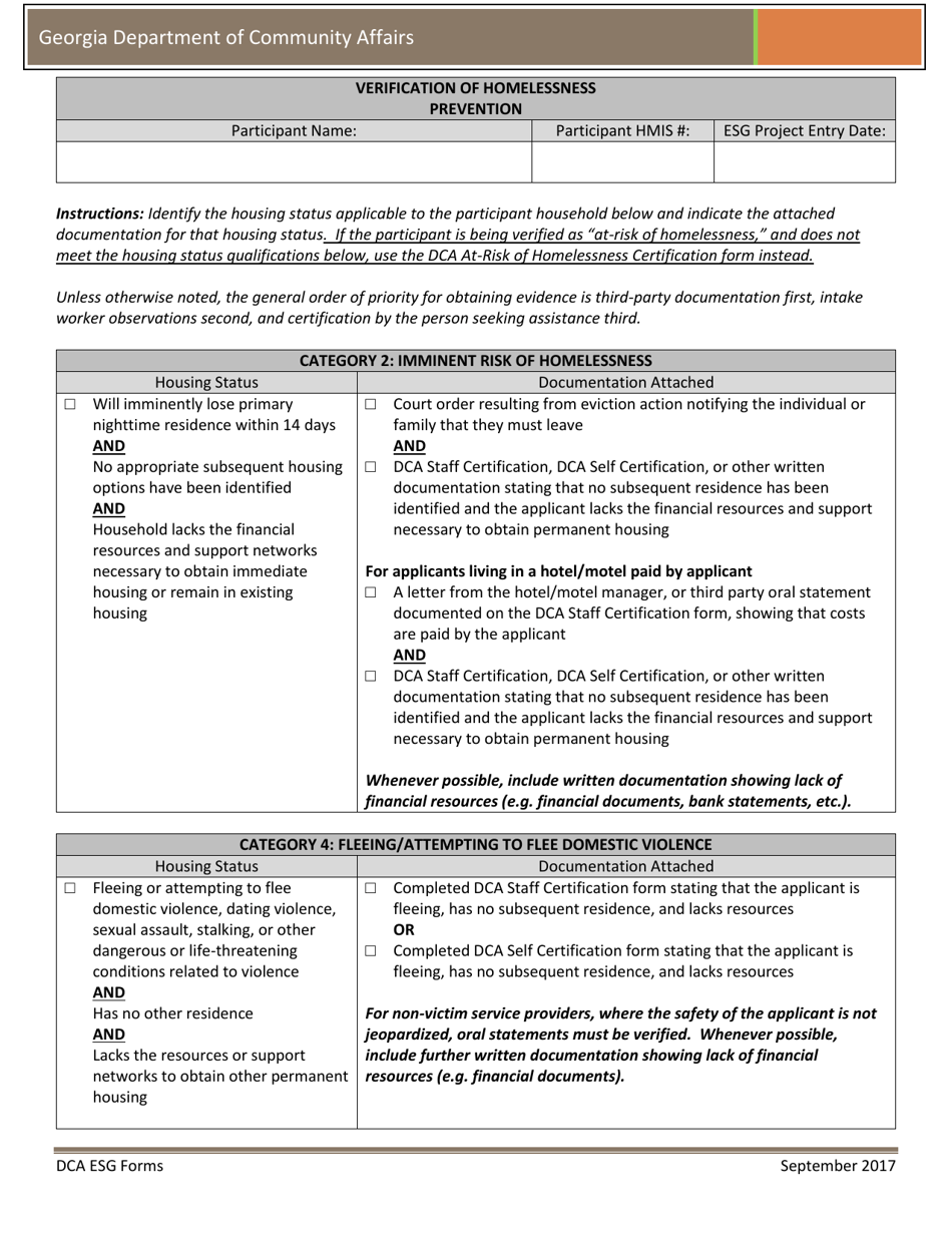 Verification of Homelessness Prevention - Georgia (United States), Page 1