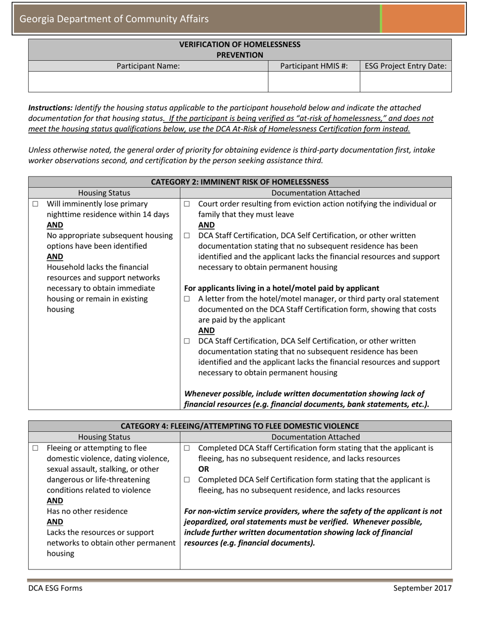 (United States) Verification of Homelessness Prevention Fill