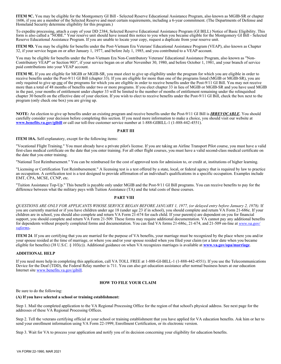VA Form 22-1990 Application for VA Education Benefits, Page 2