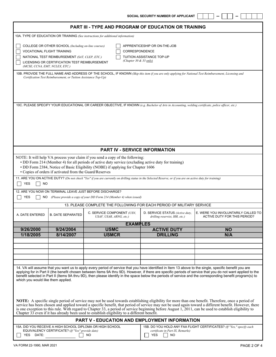 VA Form 22-1990 Application for VA Education Benefits, Page 5