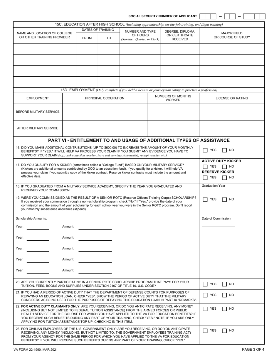 VA Form 22-1990 Application for VA Education Benefits, Page 6