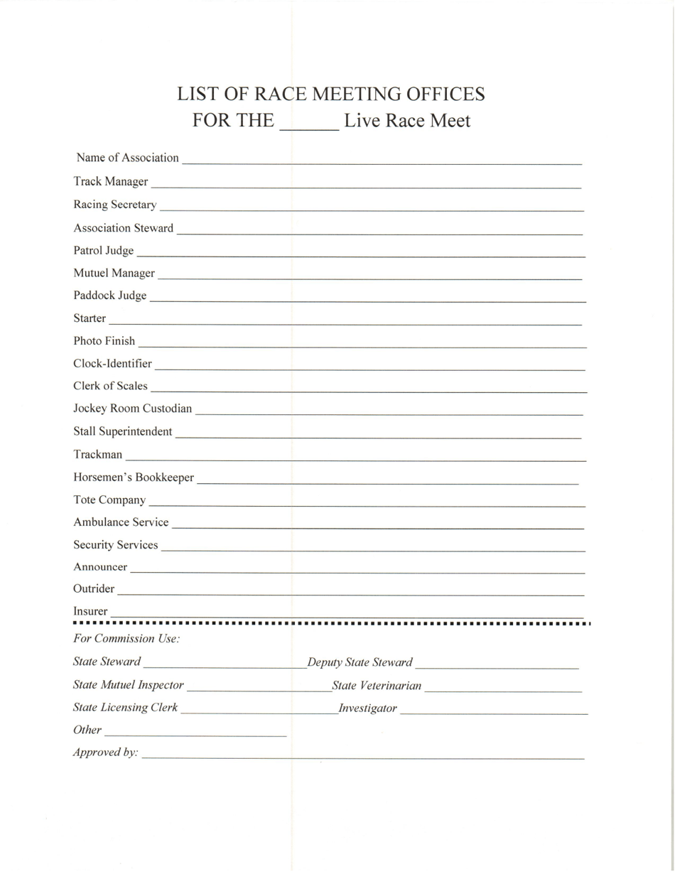 Application for Pari-Mutuel Race Meeting License (Live Meet License) - Idaho, Page 5