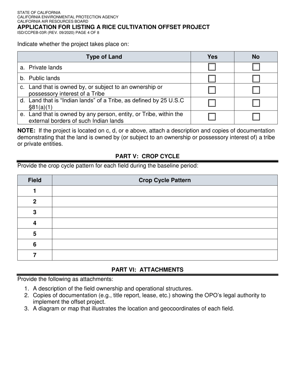 Form ISD / CCPEB-03R Application for Listing a Rice Cultivation Offset Project - California, Page 4