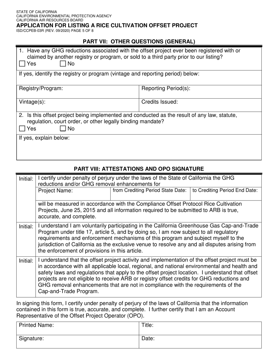 Form ISD / CCPEB-03R Application for Listing a Rice Cultivation Offset Project - California, Page 5