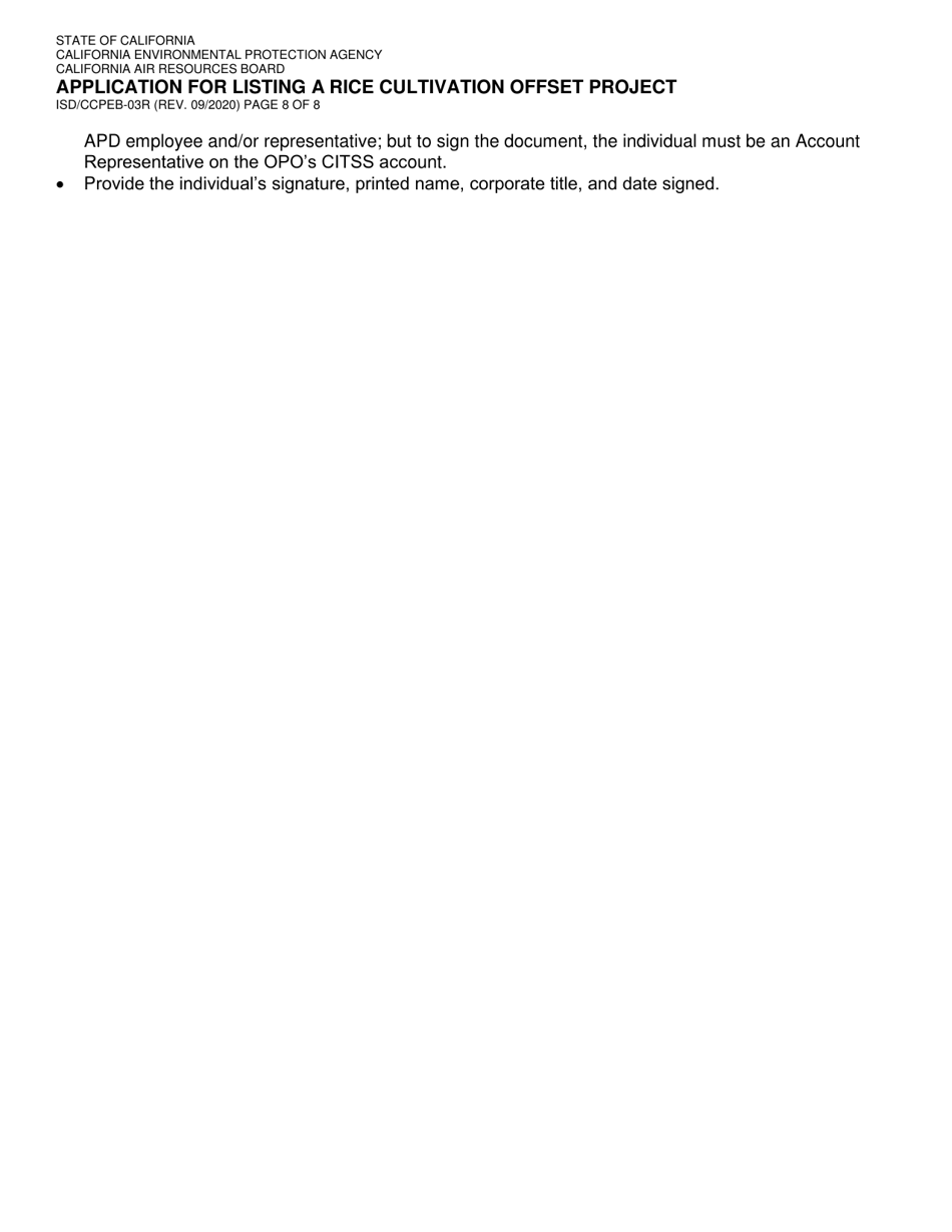 Form ISD / CCPEB-03R Application for Listing a Rice Cultivation Offset Project - California, Page 8