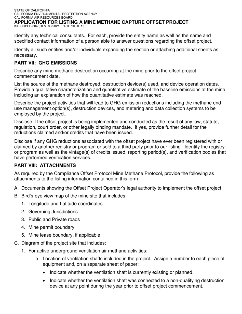 Form ISD / CCPEB-004 Application for Listing a Mine Methane Capture Offset Project - California, Page 10