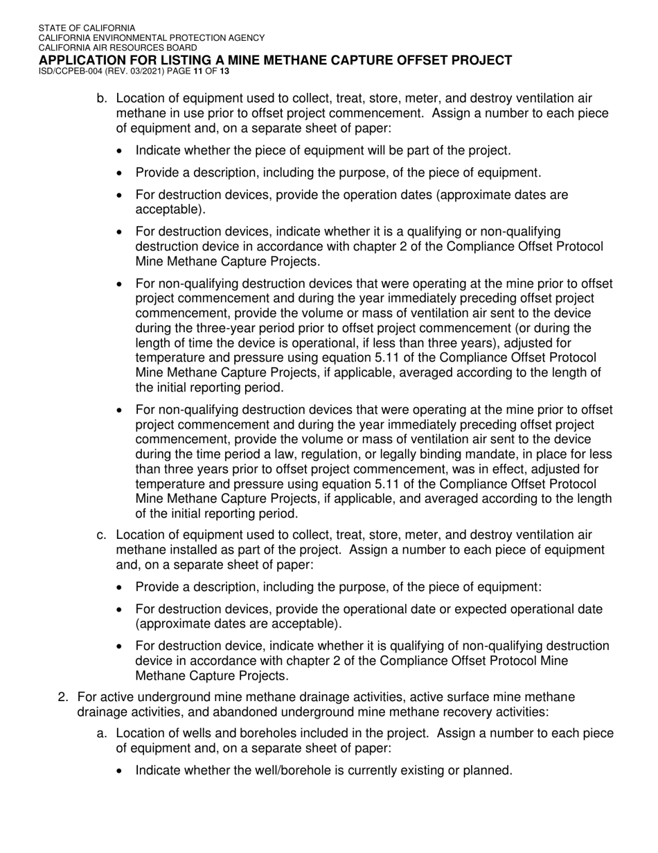 Form ISD / CCPEB-004 Application for Listing a Mine Methane Capture Offset Project - California, Page 11