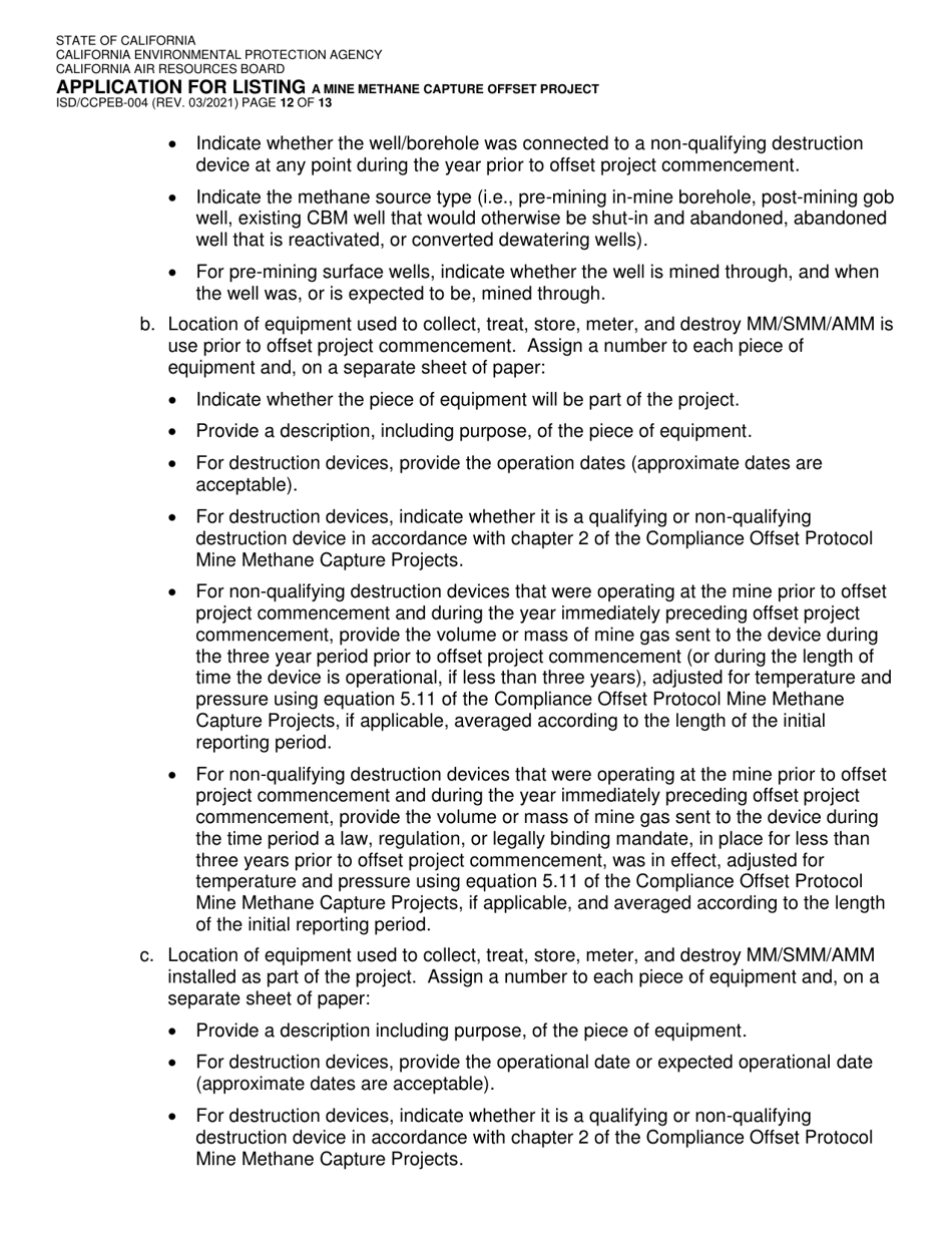 Form ISD / CCPEB-004 Application for Listing a Mine Methane Capture Offset Project - California, Page 12