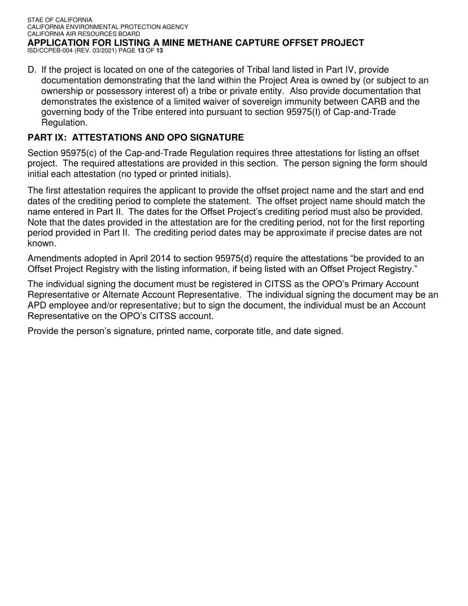 Form ISD / CCPEB-004 Application for Listing a Mine Methane Capture Offset Project - California, Page 13