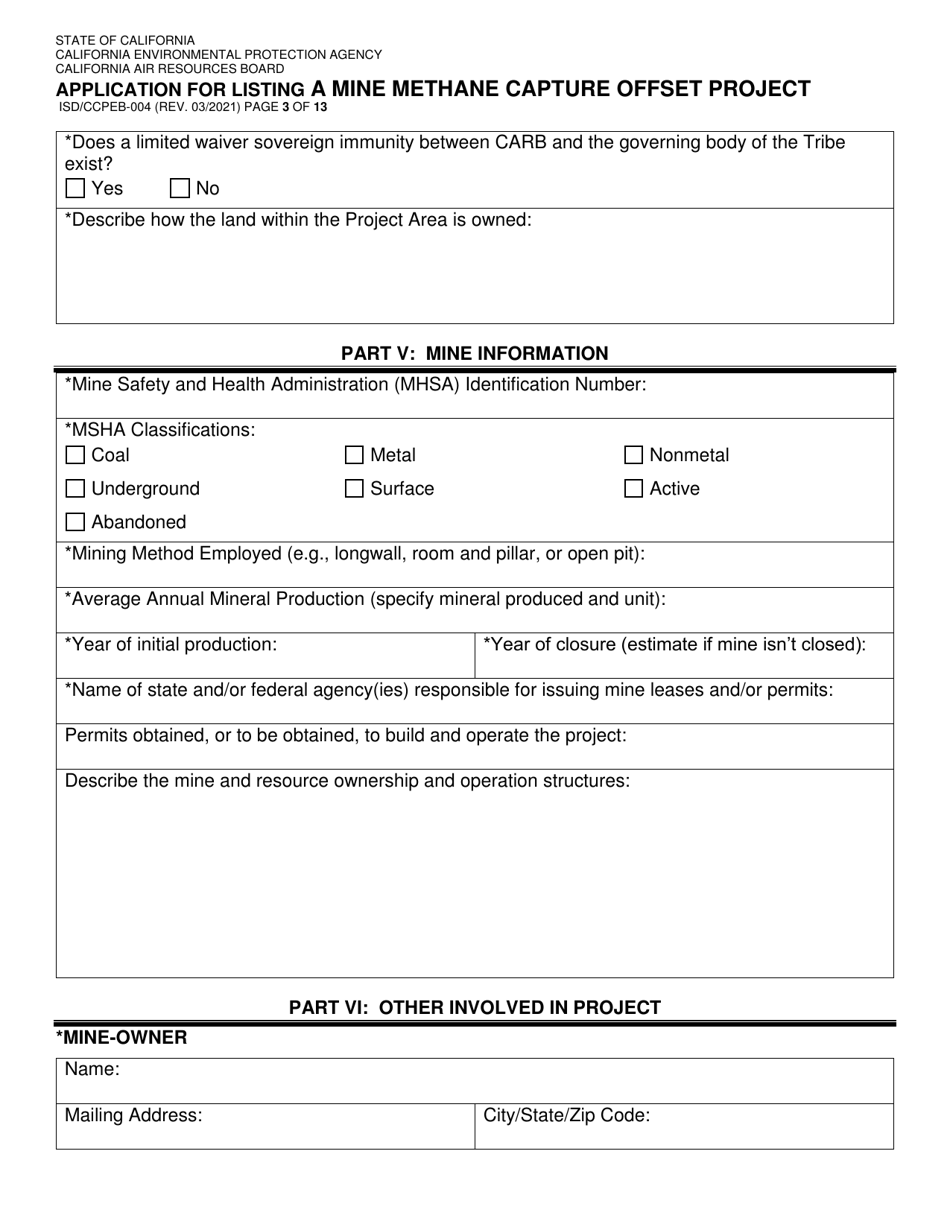 Form ISD / CCPEB-004 Application for Listing a Mine Methane Capture Offset Project - California, Page 3