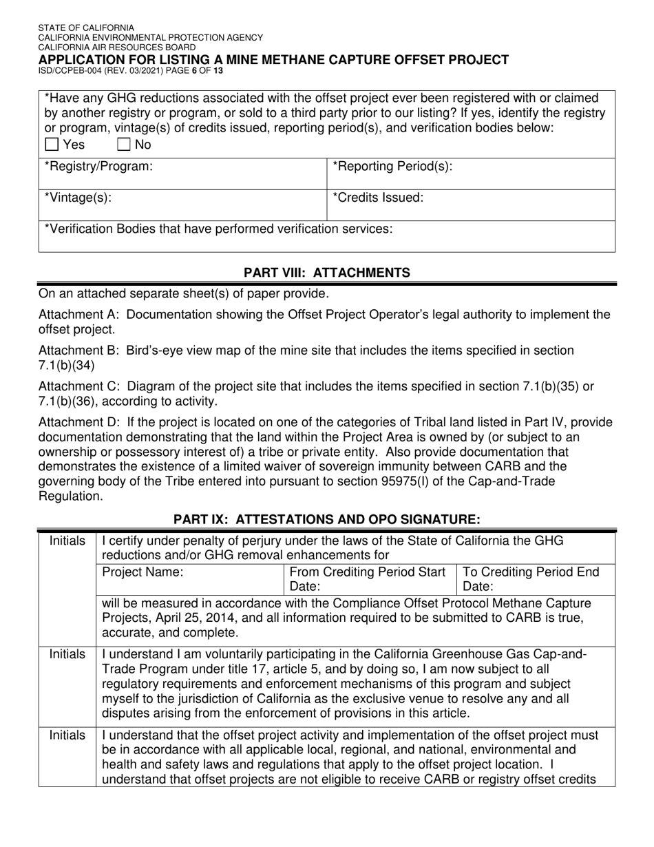 Form ISD / CCPEB-004 Application for Listing a Mine Methane Capture Offset Project - California, Page 6
