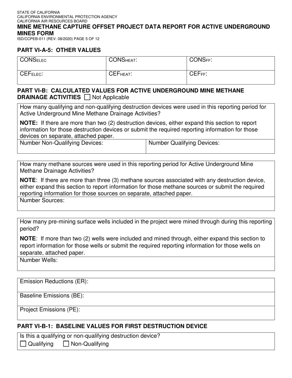 Form ISD / CCPEB-011 Mine Methane Capture Offset Project Data Report for Active Underground Mines Form - California, Page 5