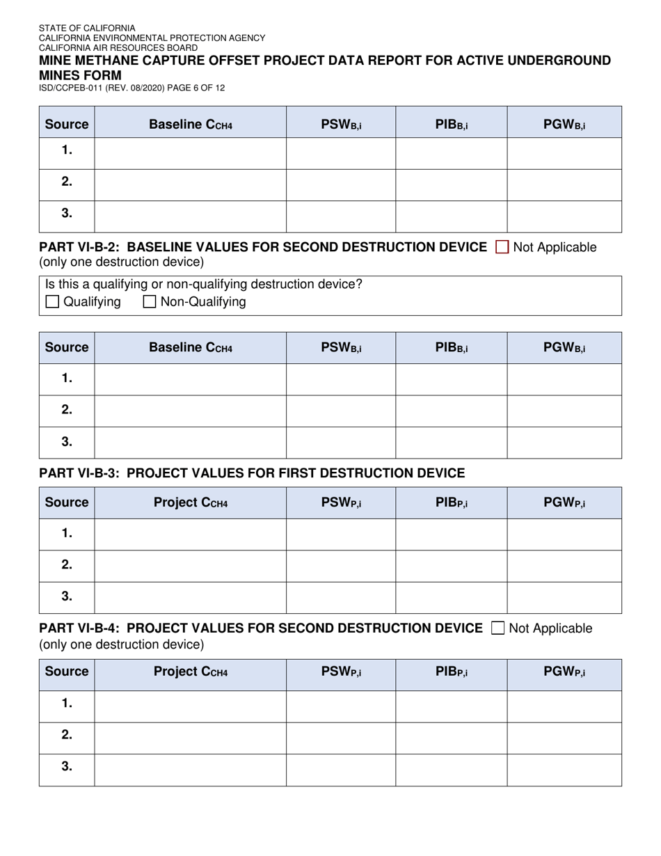Form ISD / CCPEB-011 Mine Methane Capture Offset Project Data Report for Active Underground Mines Form - California, Page 6