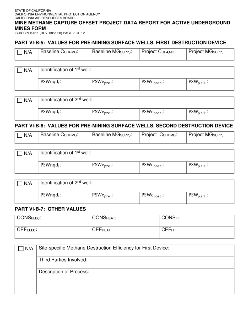 Form ISD / CCPEB-011 Mine Methane Capture Offset Project Data Report for Active Underground Mines Form - California, Page 7