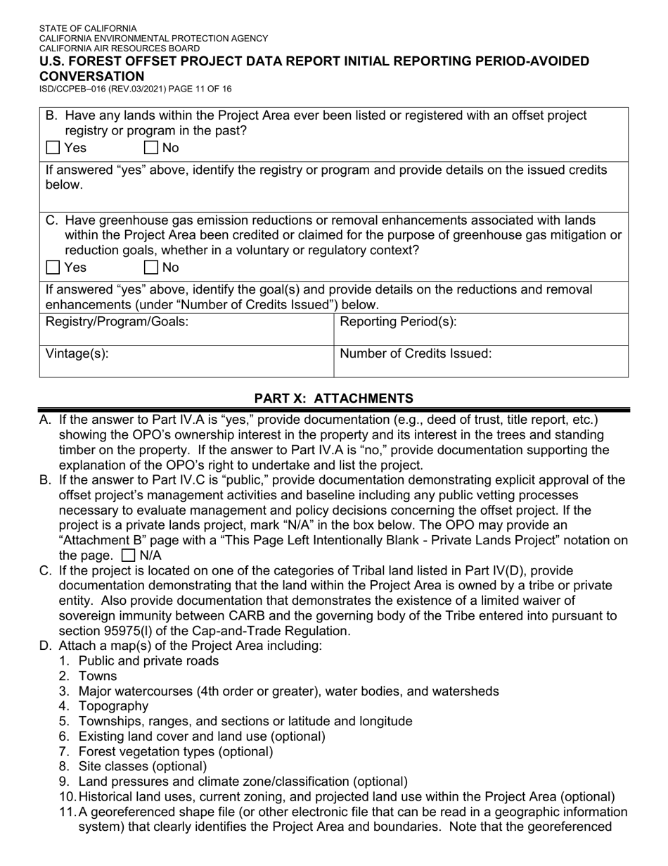 Form ISD / CCPEB-016 U.S. Forest Offset Project Data Report Initial Reporting Period-Avoided Conversation - California, Page 11