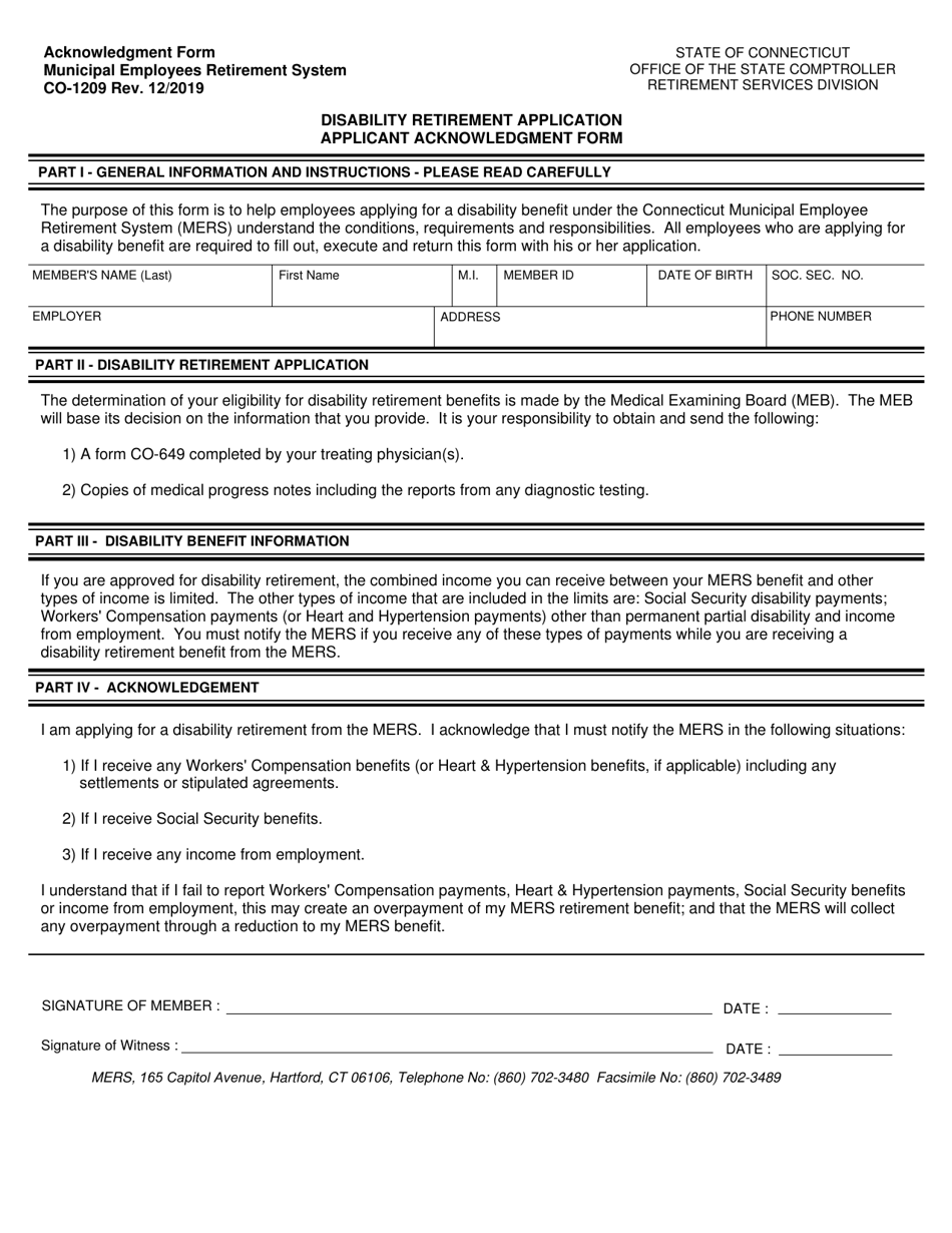 Form CO-1209 Acknowledgement Form - Scd (Mers) - Connecticut, Page 1