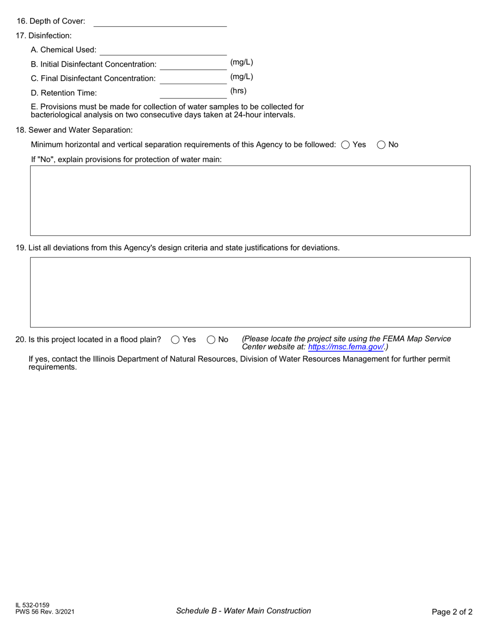Form PWS56 (IL532-0159) Schedule B Water Main Construction - Illinois, Page 2